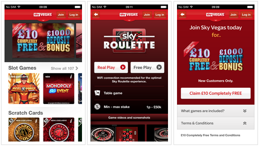 what does the mobile casino at sky vegas offer